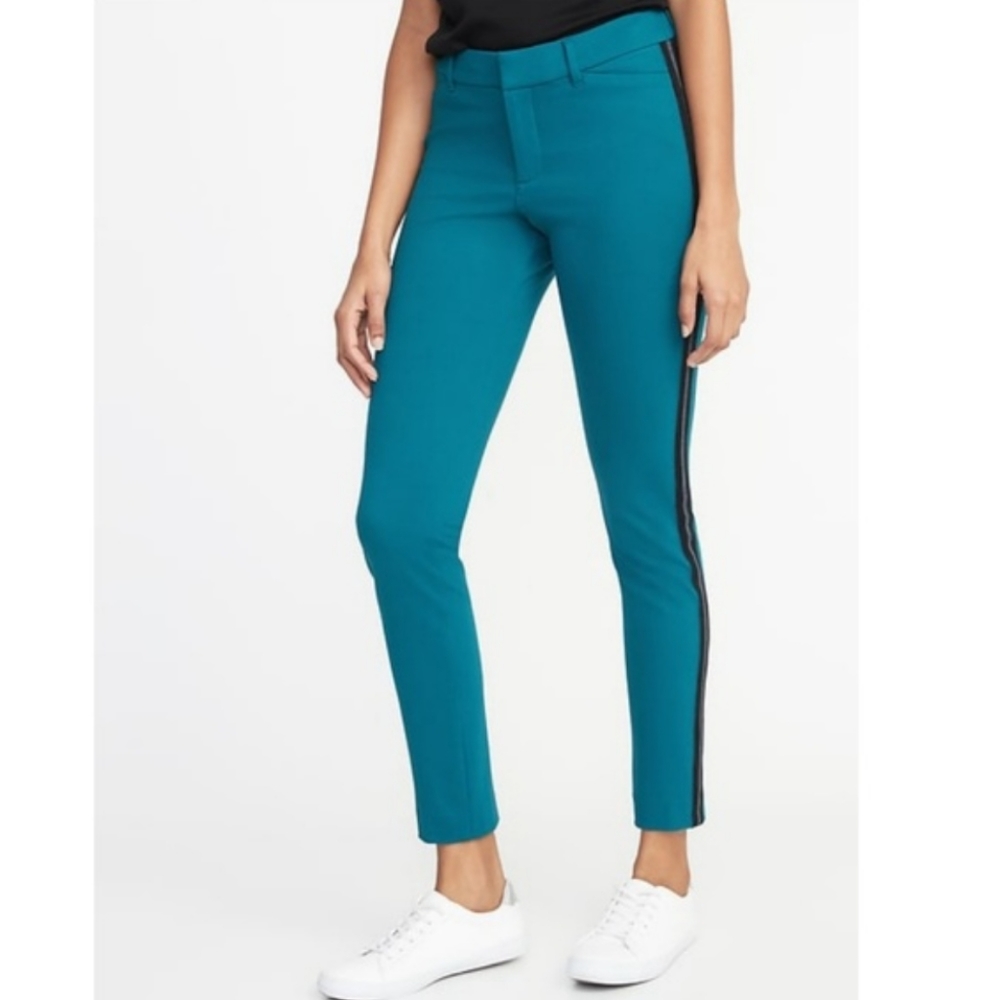 Mid-Rise Ponte-Knit Side-Stripe Pixie Ankle Pants